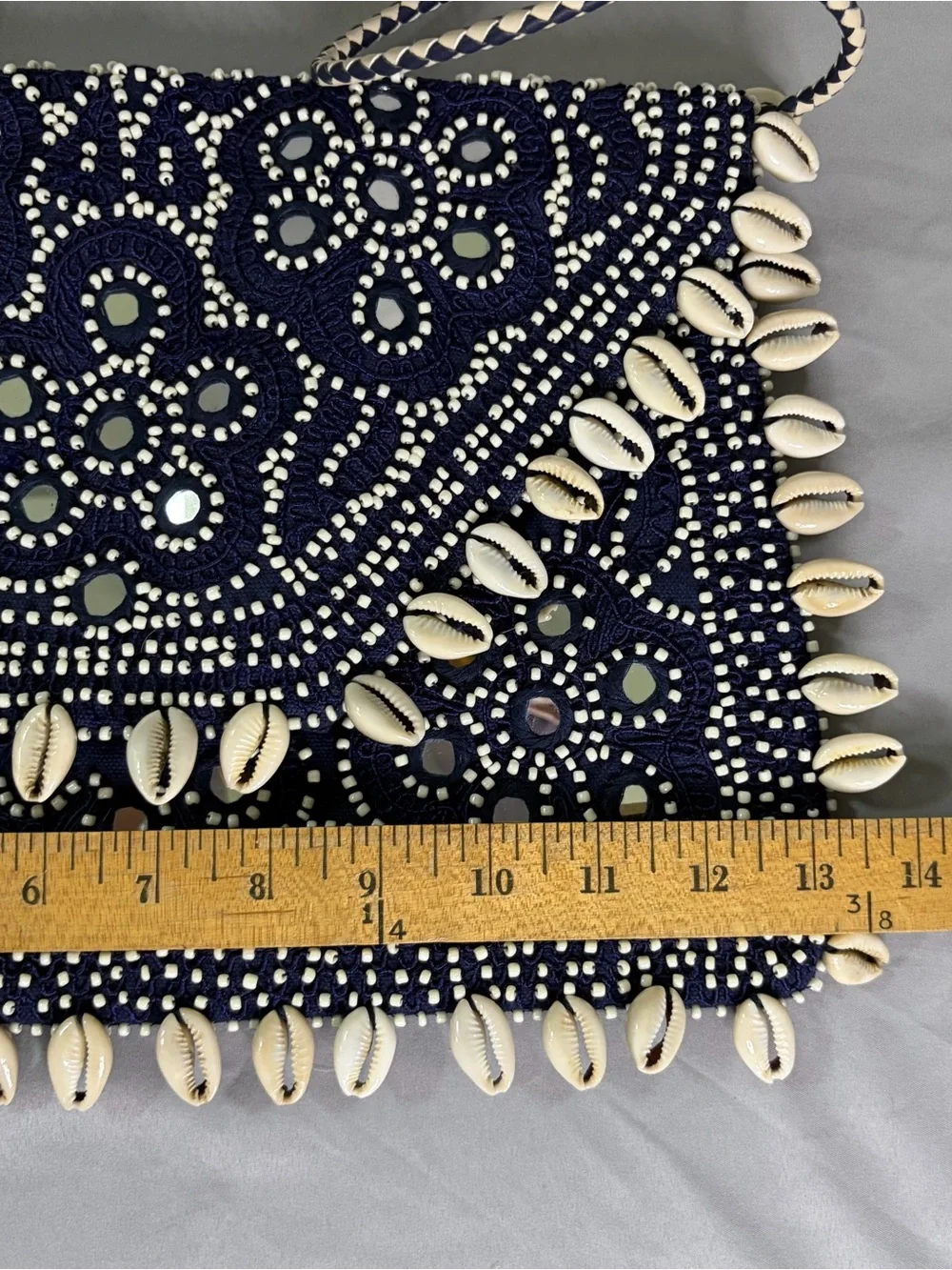 Antik Batik Navy Beaded Shell-Trim Envelope Clutch/Cross Body
